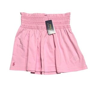 Polo Ralph Lauren Girls Nantucket Pink Smocked Waist Cotton Skirt L 12-14 NWT